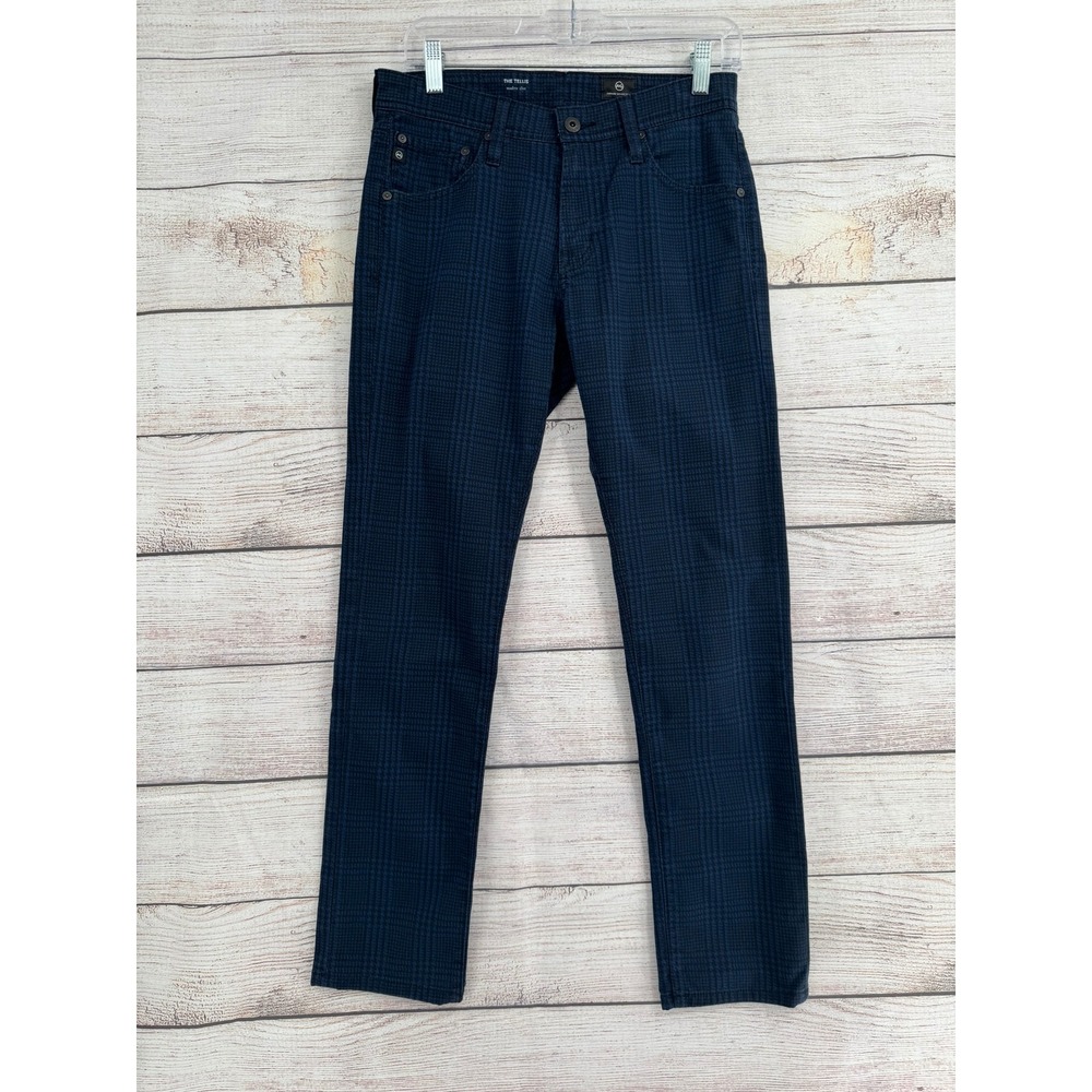 AG The Tellis Pants Jeans Mens 29x34 Navy Blue Plaid Modern Slim Fit